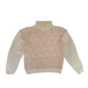 J.FARGO Knitted Hand Pullover Sweater Cream Peach Cable Knit‎ Mock Neck M